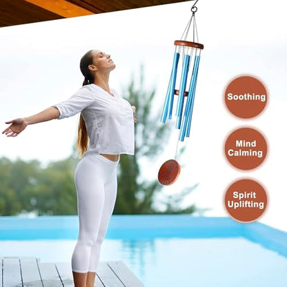 Memorial Wind Chimes for Loss of Loved One – Sympathy Gift for Loss of Dad, Mom, Baby, or Friend – Outdoor Bereavement Wind Chimes, Blue Round Design - size: Blue - Round Design