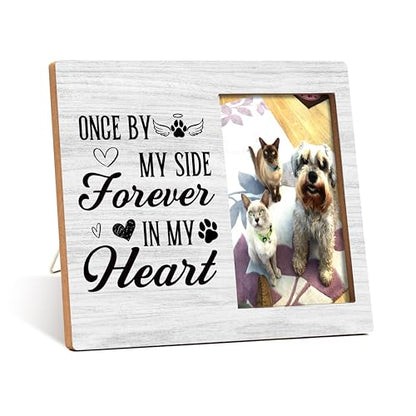 Pet Memorial Photo Frame - Once By My Side Forever In My Heart Wooden Tabletop Frame - In Loving Memory Sympathy Gift For Pet Owner - style: YuHong-Photo Frame-B69