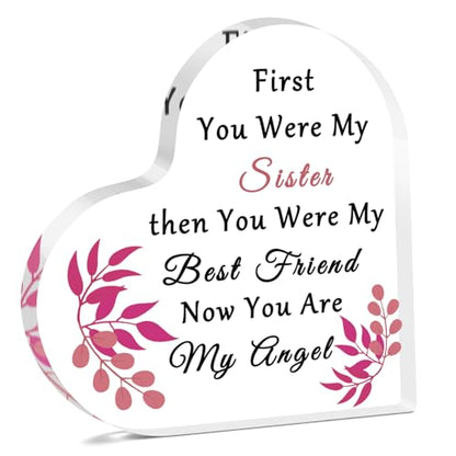 Sympathy Gifts for Loss of Sister Acrylic Heart Keepsake Sister Memorial Desk Sign In Memory of Sister Plaque Bereavement Condolences Funeral Grief Sympathy Gifts Acrylic Heart Keepsake