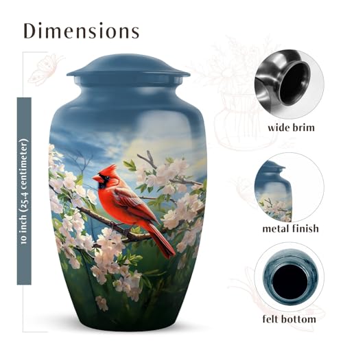 YATSKIA Cherry Blossoms Red Cardinal Bird Urns for Human Ashes Adult Man, Urn for Ashes for Women, Cremation Burial Urns, (Large Urn, 10 Inch)