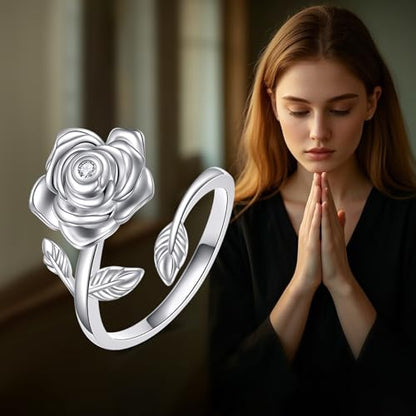 Urn Ring for Ashes Sterling Silver Adjustable Flower Cremation Rings Memorial Keepsakes Jewelry Gifts for Human Pet