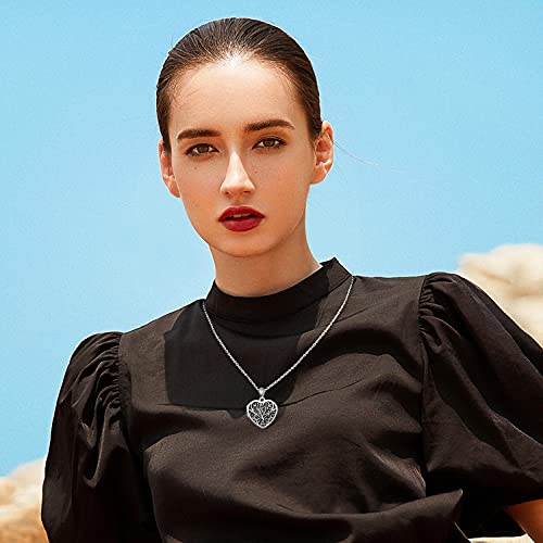 TANGPOET Heart Locket Necklace for Women 925 Sterling Silver Photo Locket Holds Two Pictures Inside Memorial Keepsake Jewelry Gifts for Mothers Day Birthday Christmas - style: F01-Tree of Life