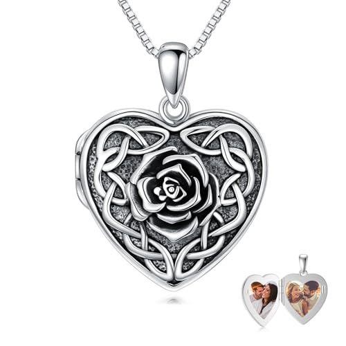 Dorunmo Locket Necklace 925 Sterling Silver Pictures Photo Keep Someone Near to You Custom Lockets Mother's Day Jewelry Personalized Photo Locket Gifts - color: A-Rose-Celtic, style: Locket Only