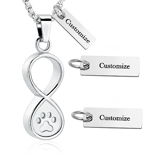 Oinsi Infinity Love Pet Cremation Jewelry for Ashes of Dog/Cat Funeral Keepsake Urn Necklace Pendant Memorial Jewellery - color: A-Customize