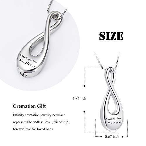 Imrsanl Infinity Cremation Jewelry Urn Necklace for Ashes | Memorial Lockets Pendant, Ashes Holder, Funeral Keepsake of Loved Ones, For Women Men - color: Always in My Heart Mom