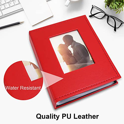 Vienrose Small Photo Album 4x6 Holds 52 Photos, 2 Pack Mini Leather Photo Album with Cover Window, Acid-Free Baby Picture Album for Wedding, Family, Travel & Gift Keepsake, Red - color: Red, size: 26 Pockets