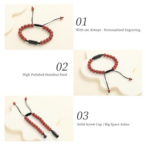 Oinsi Lava Rock Bracelet With Tube Memorial Urn Jewelry For Ashes Of Loved Ones Keepsake Cremation Bracelet Women Men Adjustable Length - color: Brown-Red