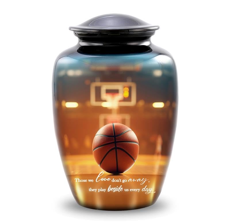 Basketball Cremation Urn – Adult Urn for Human Ashes – Perfect Tribute for a Basketball Fan – Sports Memorial Urn for Men and Women – Arena & Hoop Design – Urn Holds up to 210 lbs (Large)