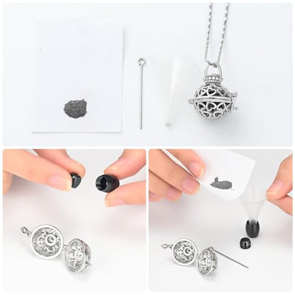 Yinplsmemory Cremation Jewelry Urn Necklace for Ashes with Mini Keepsake Jar - color: Silver&black
