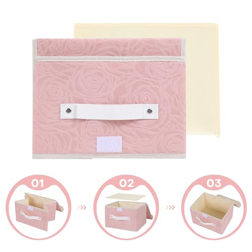 ANMINY Fabric Storage Box Bins with Lids, Rose Print, Pink, 2PCS Medium | Keepsake Memory Storage, Nonwoven Fabric, PP Board Frame, Washable, PU Handles, Foldable Stackable, Decorative, 13"x9"x7.9" - size: Medium (Pack of 2)
