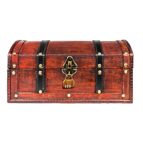 Handmade Pirate Treasure Chest with Combination Lock - 11.81x7.87x5.91 Inches Wooden treasure Box - Vintage Chest