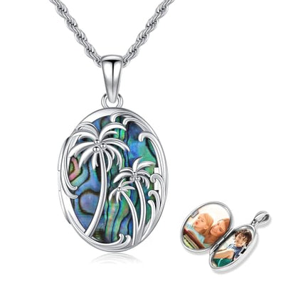 CUOKA MIRACLE Sterling Silver Animals Locket Necklace for Women Keepsake | That Holds Picture Personalized Customize Photo Locket Gift for Mom Grandma - style: 22-Palm Tree