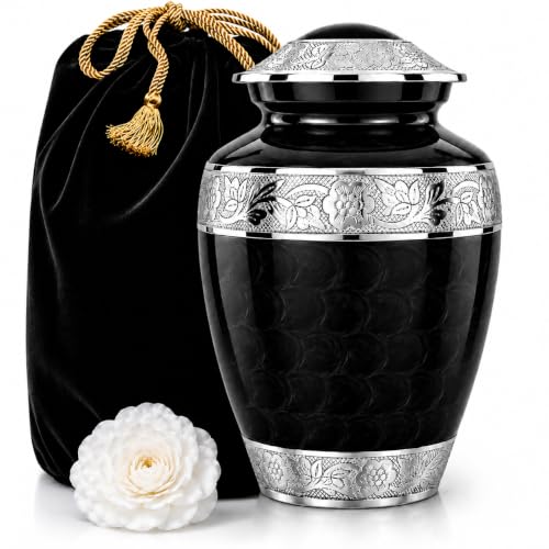 Forever After Black Cremation Urn for Human Ashes - Large Decorative Urn for Adult Men & Women - Burial Urns for Adult Human Ashes - color: Black, size: Adult Large
