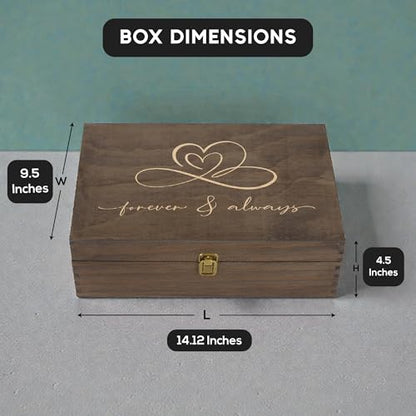 Rustic Wooden Memory Box – Medium Keepsake Storage Box with Double-Sided Engraving – “Forever & Always” Outside & “Every Love Story…” Inside – Personalized Gift for Couples, Wedding, Anniversary - size: Medium, style: Forever & Always