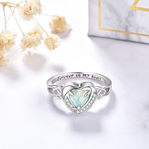 Heart Cremation Ring for Ashes - 925 Sterling Silver Teardrop Urn Keepsake Rings Memorial Jewelry for Women - style: Opal