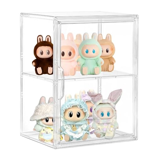 Large Clear Acrylic Display Case for Figure Collectibles 1 Pack | Adjustable Divider, Clear Dustproof Magnetic Door, Easy to Clean, Easy to Assemble,2 Layer Display Boxes - size: Large 1 pack