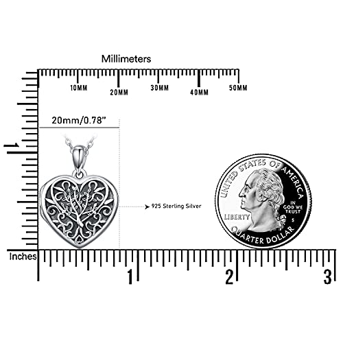 TANGPOET Heart Locket Necklace for Women 925 Sterling Silver Photo Locket Holds Two Pictures Inside Memorial Keepsake Jewelry Gifts for Mothers Day Birthday Christmas - style: F01-Tree of Life