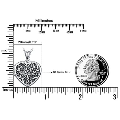 TANGPOET Heart Locket Necklace for Women 925 Sterling Silver Photo Locket Holds Two Pictures Inside Memorial Keepsake Jewelry Gifts for Mothers Day Birthday Christmas - style: F01-Tree of Life