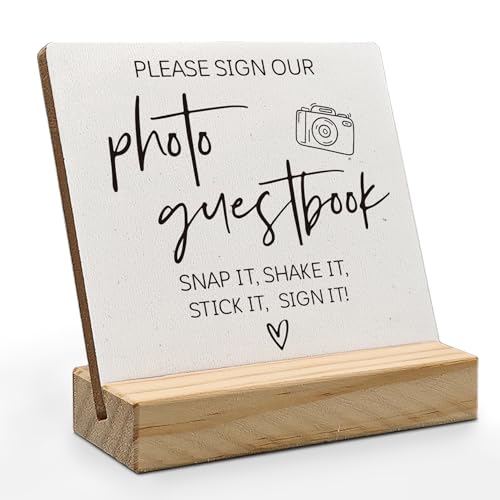 Photo Guest Book Sign, Wedding Guest Book Desk Decor, Guest Book Wedding Reception Wood Plaque, Please Sign Our GuestbookSign Wooden Plaque with Wood Stand forWedding Table Decor Signs - color: photo guestbook, size: 4x4 inches
