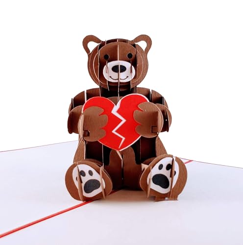 iGifts And Cards Sympathy Teddy Bear Broken Heart 3D Pop-Up Card 6"x8" | Comfort, Condolences, Encouragement, Get Well Soon, Apology, Grief Comfort Gift, Missing You, Thinking of You, Family, Friend - color: Sympathy Bear