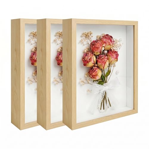 3 Pcs 8x10 Inch Shadow Box Frames Acrylic,Shadow Box Frame Display Cases,Cases for Pressed Flowers Keepsakes Tickets Photos (Wood Grain) - color: Wood Grain