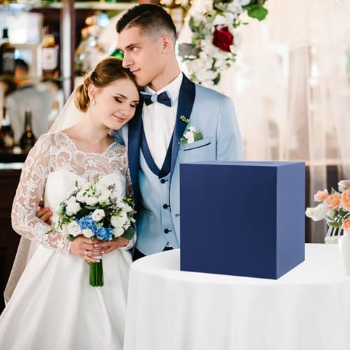 Hooqict Navy Blue Card Box with Slot 9.1" Wedding Favor Gift Card Box for Party, Reception, Graduation, Birthday, Wedding, Bridal or Baby Shower, Raffle Ticket Money Envelope Holder - color: Blue