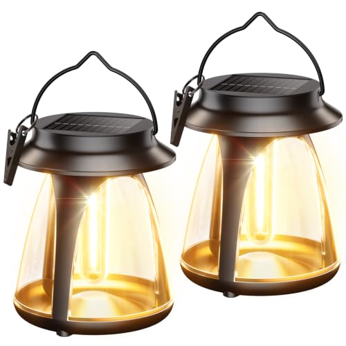Outdoor Hanging Solar Lanterns, IP65, 2 Brightness Modes, 2 Pack | Warm white light with 2 brightness modes, 8–12 hour runtime and dusk-to-dawn sensor for patios, porches, yards and camping