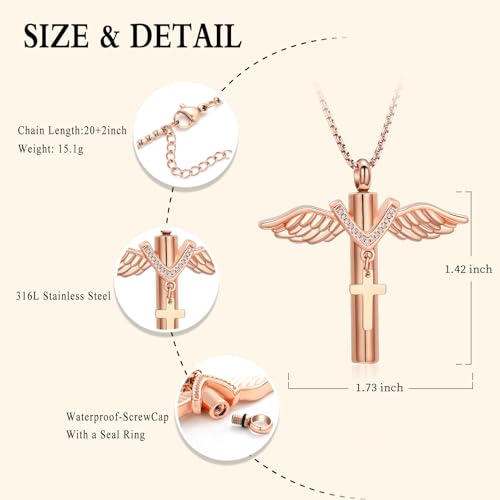 Oinsi Black Cross Urn Necklace For Ashes Of Loved Ones With Birthstone Always In My Heart Cremation Jewelry Keepsake Pendant Women Men - color: Z-Rose Gold