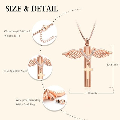 Oinsi Black Cross Urn Necklace For Ashes Of Loved Ones With Birthstone Always In My Heart Cremation Jewelry Keepsake Pendant Women Men - color: Z-Rose Gold
