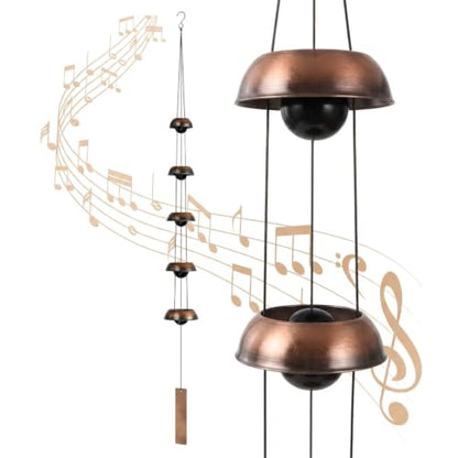 Copper Wind Chime – 5 Temple Bells, Musically Tuned Feng Shui Chime for Home/Outdoor