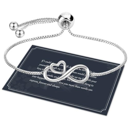 J.Fée Infinity Heart Bracelets for Women with 5A Cubic Zirconia, 925 Silver Bracelets for Women Adjustable Womens Bracelet Jewelry for Wife Girlfriend Her - color: Infinite Love#1