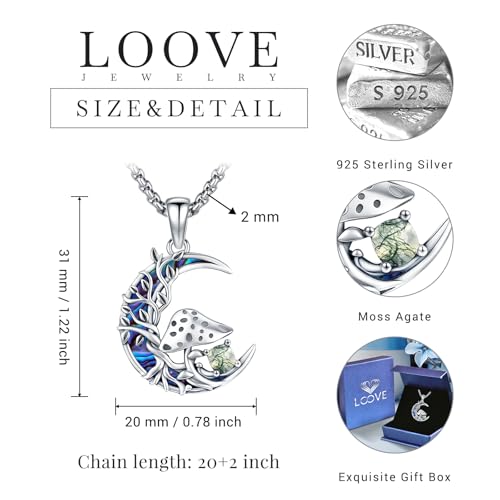 Sterling Silver Tree of Life Necklace for Women Oval Family Tree Necklace Abalone Shell Moonstone Pendant Mother Day Necklace for Mom Tree of Life Jewelry - style: Tree of Life-Mushroom-Moss Agate