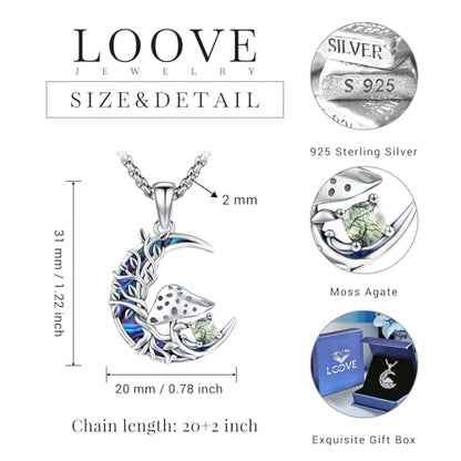 Sterling Silver Tree of Life Necklace for Women Oval Family Tree Necklace Abalone Shell Moonstone Pendant Mother Day Necklace for Mom Tree of Life Jewelry - style: Tree of Life-Mushroom-Moss Agate