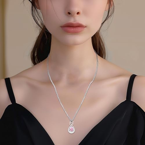 Infinity Urn Necklace for Ashes Sterling Silver Heart Moonstone Turquoise Birthstone Keepsake Memorial Cremation Jewelry for Women - style: Infinity A-10-Oct.-Tourmaline