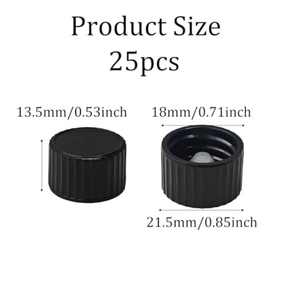 25Pcs 18mm Black Phenolic Screw Caps, Leak-Resistant Bottle Lids for Boston Round Bottles, Chemicals, Cosmetics, and Storage - size: 18mm
