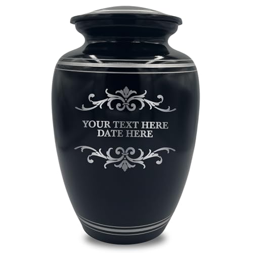Custom Extra Large Human Cremation Urn Traditional Style Metal Urn For Ashes and Remains- Memorial Decorative Swirl 1 - Polished Silver Rim - color: Memorial Decorative Swirl 1, size: Polished Silver Rim