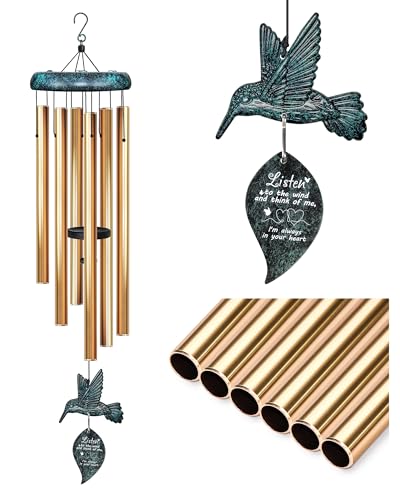 Sympathy Wind Chimes for Outside Deep Tone, Memorial for Loss of Loved One Prime, Bereavement Condolence Remembrance Funeral Gifts for Grieving Friends Loss of Mother Father - size: F-Green Hummingbird