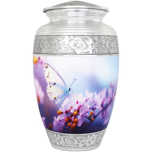 NANIURN Burial Urns for Human Ashes, Pink Blue Butterfly Large Funeral Urn | Cremation Urns for Women, Adult Female Memorial for Home Display, Niche or Columbarium with Decorative Butterfly Artwork - color: Pink & Blue, size: Large / Adult