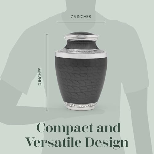 Eternal Harmony Large Urn for Ashes, Adult Male & Female Cremation Urn for Human Ashes with Elegant Finishes, Secure Seal & Velvet Bag, Funeral Vase for Men & Women Up to 200 lbs (Black)