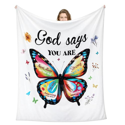 Moukeren Christian Blanket for Women Mother's Day Butterfly Blanket Faith Religious God Says You are Throws Inspirational Bible Catholic Gift for Mom Sister Friend Baptism Confirmation 50'' x 60'' - style: Butterfly