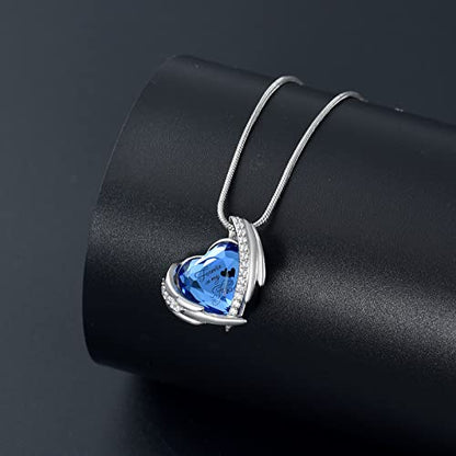 Heart Crystal Cremation Urn Necklace for Ashes, Stainless Steel Cremation Jewelry for Ashes Memorial Pendant Ashes Urn Necklace with Engraving and Filling Kit - color: Blue Crystal