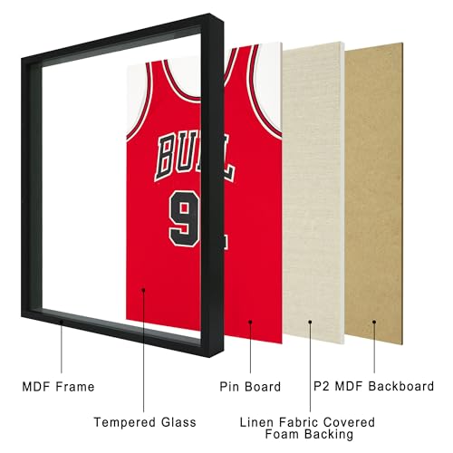 16x20 Large Shadow Box Picture Frame with Soft Linen Back, Black Wooden Youth Kids Jersey Frame Display Case with Tempered Glass Cover for Wall Display - color: Black, size: 16x20