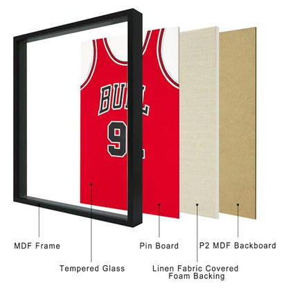 16x20 Large Shadow Box Picture Frame with Soft Linen Back, Black Wooden Youth Kids Jersey Frame Display Case with Tempered Glass Cover for Wall Display - color: Black, size: 16x20