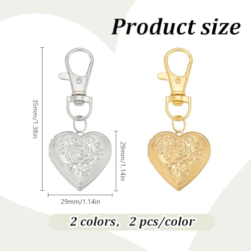 PLIGREAT 4 Pcs Heart Locket Keychain that Holds Pictures, Photo Locket Keychain Memory Pendant Keychains for Women