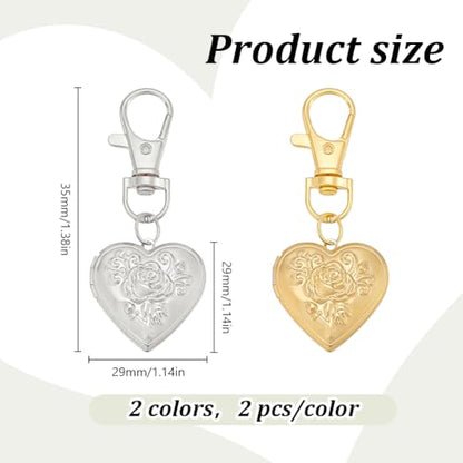 PLIGREAT 4 Pcs Heart Locket Keychain that Holds Pictures, Photo Locket Keychain Memory Pendant Keychains for Women