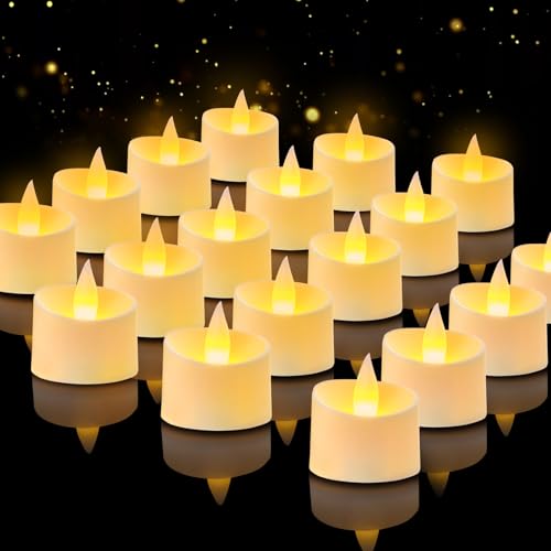 Flameless Tea Lights Set of 24 Realistic Battery Operated Candles with Climbing Flame Effect, Cozy Ambient Candles for Wedding Party Home & Table Decor, 150H+ Battery Included (Ivory) - color: Ivory Base, size: 24 Pack