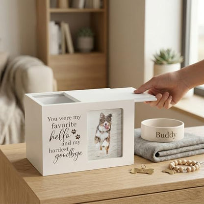 Pet Urns for Dogs Ashes, Dog Urns with Photo Frame, Cat Ashes Keepsake Box, Loss of Dog Sympathy Urn, Pet Memorial Gifts, Pet Bereavement Gift, Dog Pass Away Remembrance Gift (White) - color: White