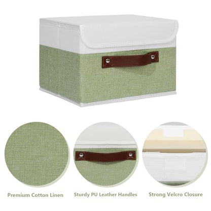 ANMINY Fabric Storage Box Bins with Lids, Green White, 10"x8"x7" - color: Green White, size: Small (Pack of 1)