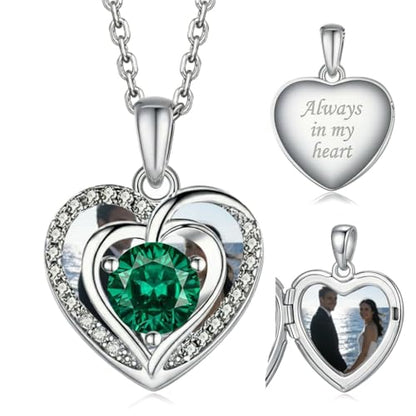 Locket Heart Necklace that Holds Pictures Photo Lockets Birthstone Pendant Anniversary Memorial Jewelry Gifts for Women - color: 05-May-Silver-Heart Locket