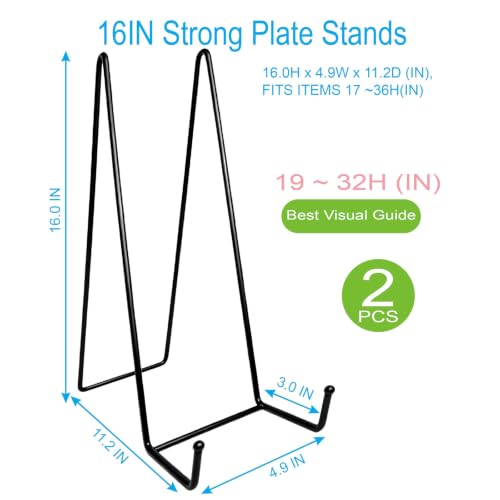 2PCS Iron Plate Stands for Display 16 Inch, Large Metal Heavy Duty Display | Solid Black Iron Table Top Easel Holder, Perfect for Large Plates, Picture Frames, Signs, Posters, and Decorative Platters - size: 2PCS 16IN